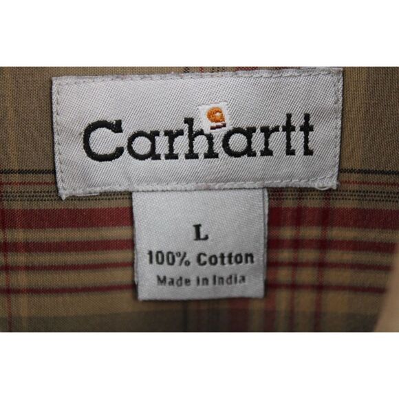 CARHARTT TAN PLAID MENS SIZE L COTTON LONG SLEEVE BUTTON DOWN SHIRT - Picture 6 of 6